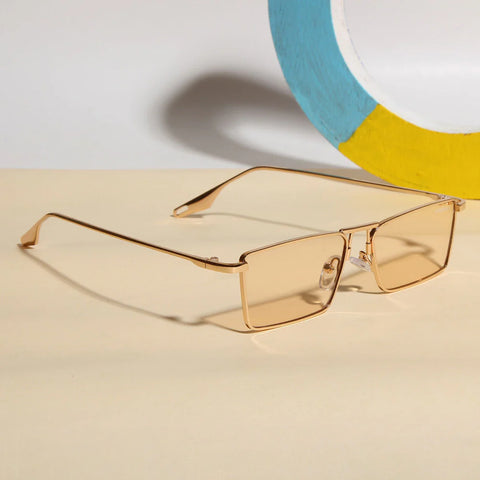 Rebel Gold Champion Rectangle Sunglasses - Stylish gold rectangular frames with premium lenses, offering a bold and luxurious look.