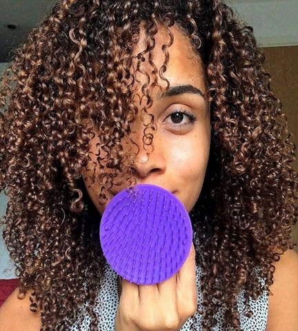 African American girl with Curly Hair with Shower Brush and Scalp Massager