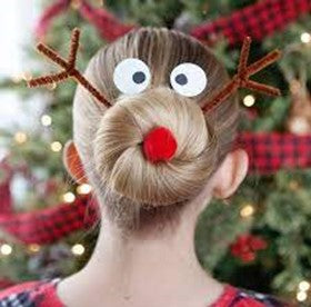 Children's Hair Bun with Rudolph Accessories Christmas Theme