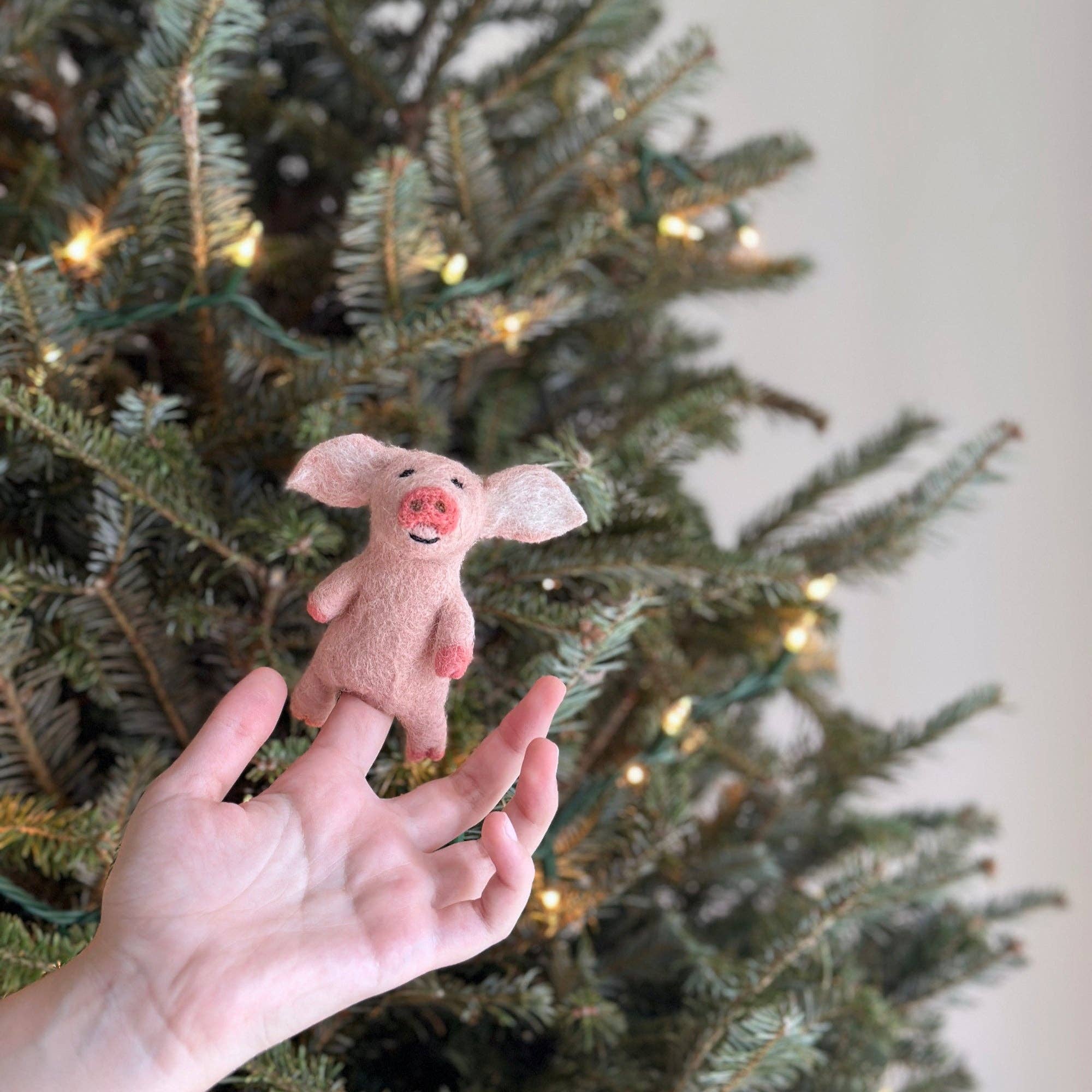 Felted Wool Piglet Finger Puppet