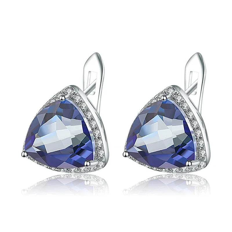 925 Sterling Silver Earrings Fine Jewelry Mystic Quartz Iolite Blue Gemstone Gorgeous Studs Earrings For Women