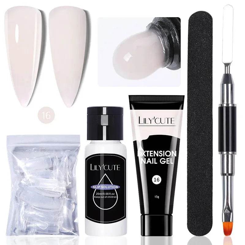 15ml Quick Extension Gel Nail Polish Kit White Nude Pink Acrylic Crystal UV Construction All For Manicure Nail Gel Set