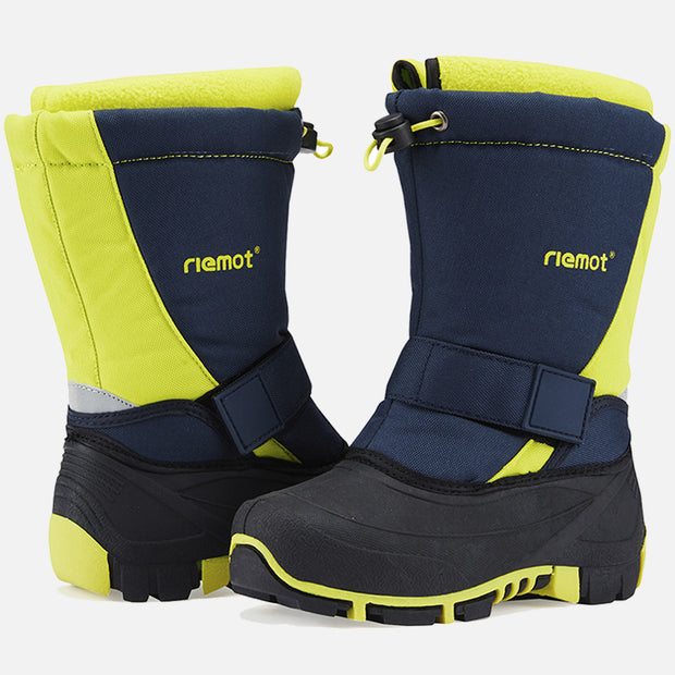 riemot Kids Snow Boots Black Green Waterproof Warm Shoes – Riemot