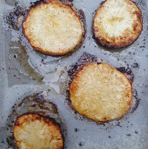 celeriac root slices baked