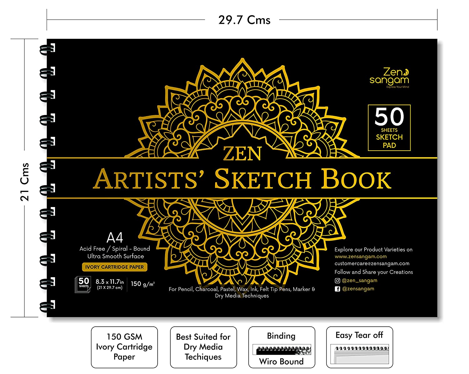 KAMAL Drawing and Sketch Pad for Artists, 120LB/140GSM drawing pad