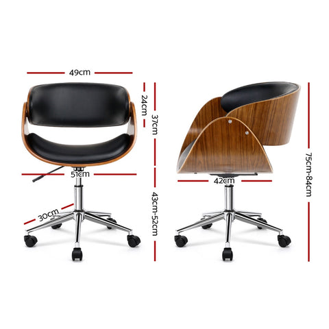 Artiss Wooden Pu Leather Retro Desk Chair Black Oz Home Direct