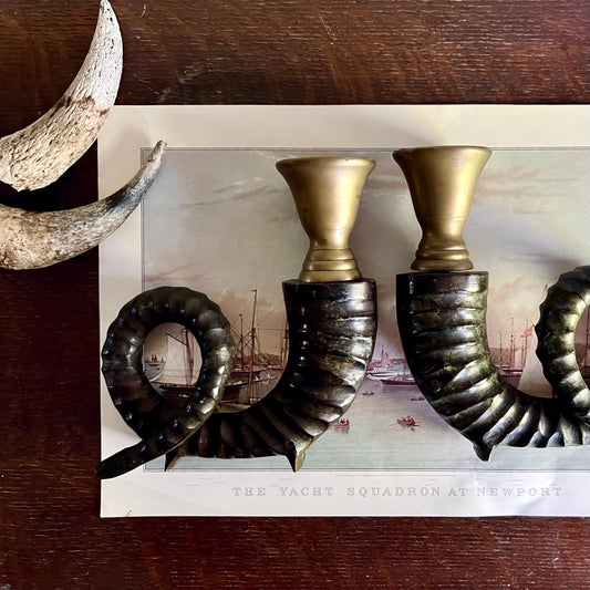 Vintage Brass Trumpet-Shaped Candle Holders | Mid-Century Decor