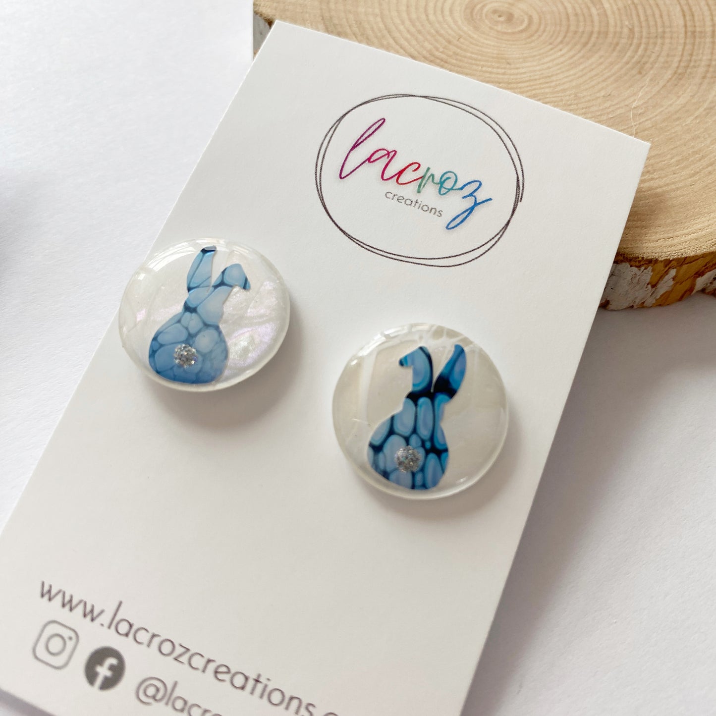 Easter Bunny Medium Stud | Blue and White