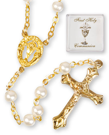White & Gold First Holy Communion Rosary Beads – Kindle Clothing