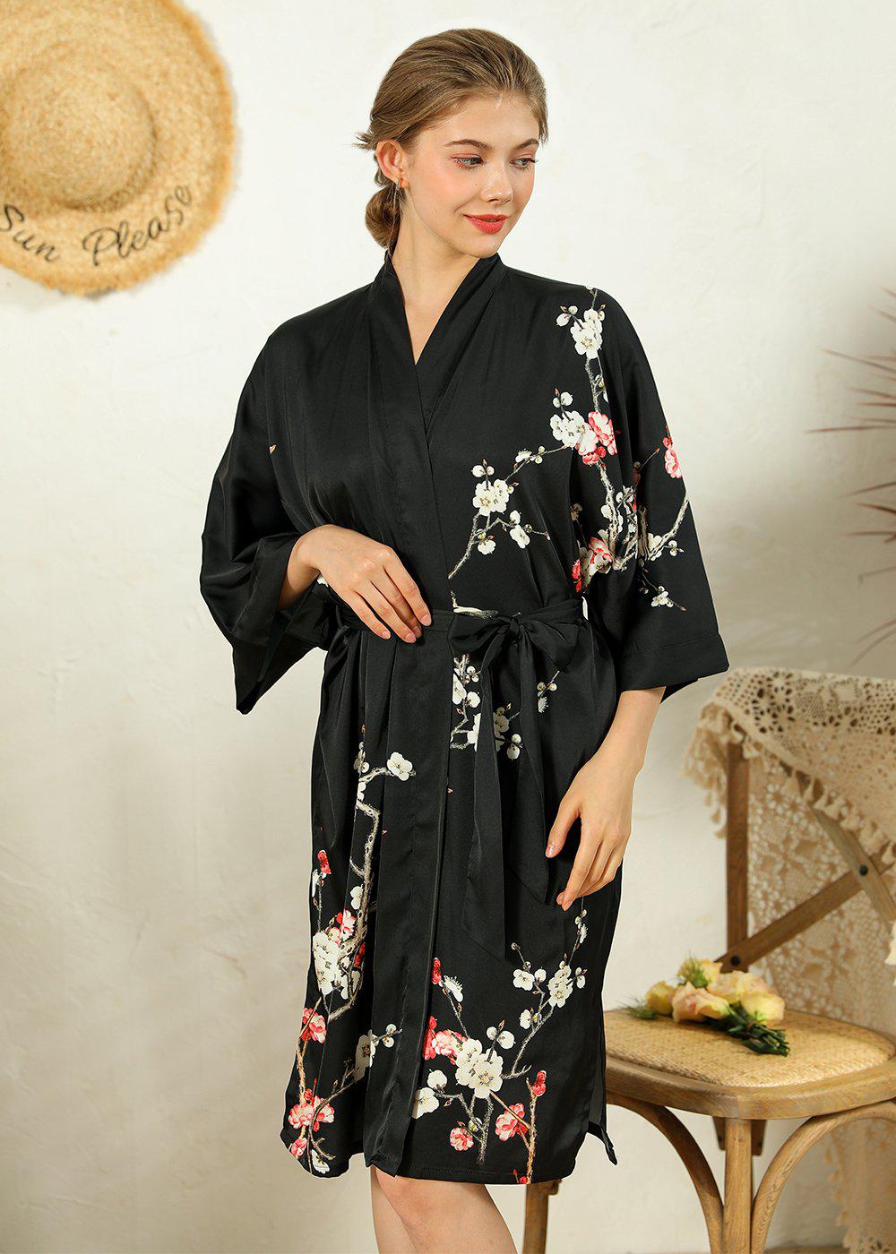 Sakura Kimono Robe Luxury Silk Satin Robes for Brides Bridemaids – Kimonol