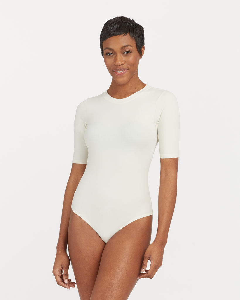 Francesca Crew Neck Short Sleeve Bodysuit - White