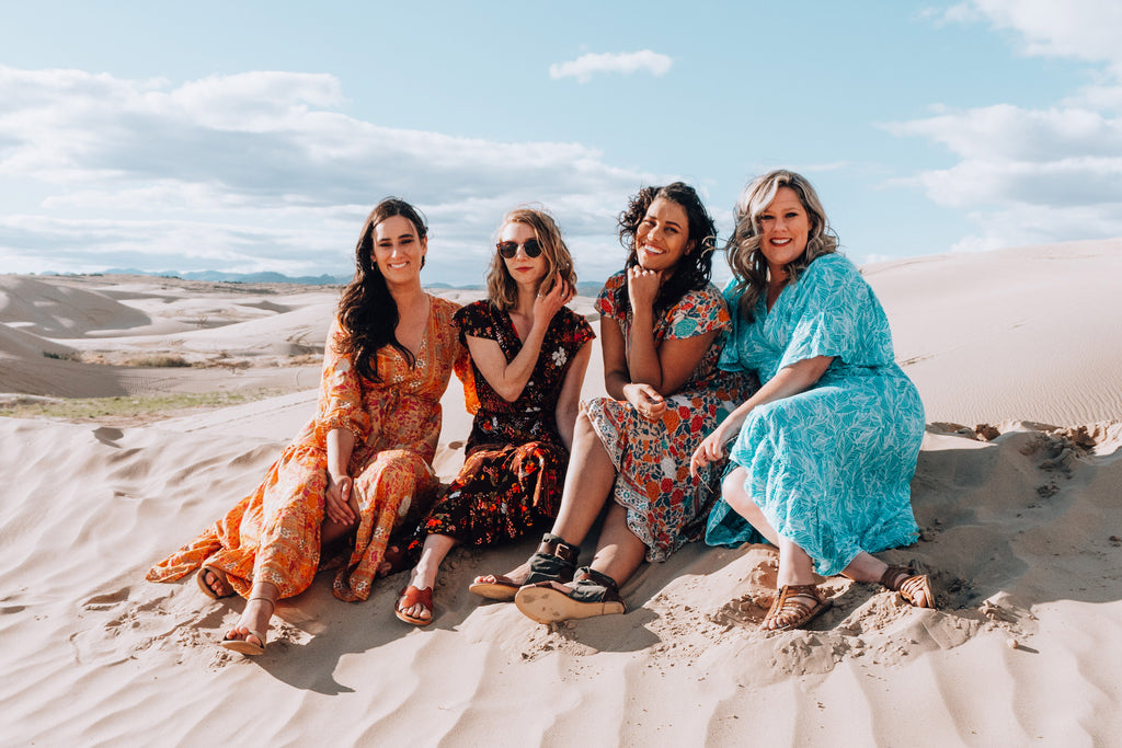 Girls wearing their Adventure Dresses at Little Sahara