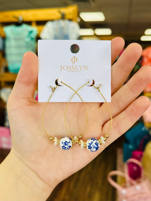 KK Blue & White Toile Teardrop Earrings - January's Boutique