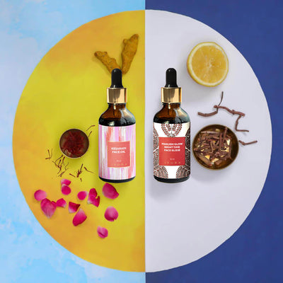 Day & Night Face Oil Duo - Best Ayurvedic Skin Oils for Morning and Evening Daily with Haldi and Manjishta