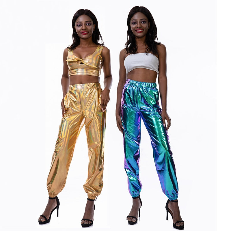 Casual Street Hip-Hop Metallic Pants Shiny Hologram Laser Loose Pants –  jetechband