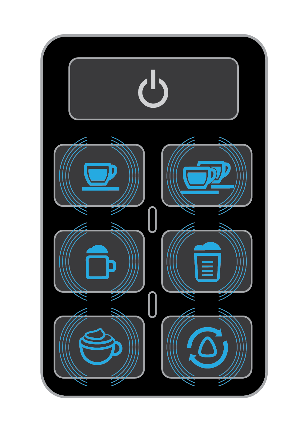 The machine is operating a function when the Blue Function Lights are flashing on the 19-bar EspressoWorks Espresso and Cappuccino Machine