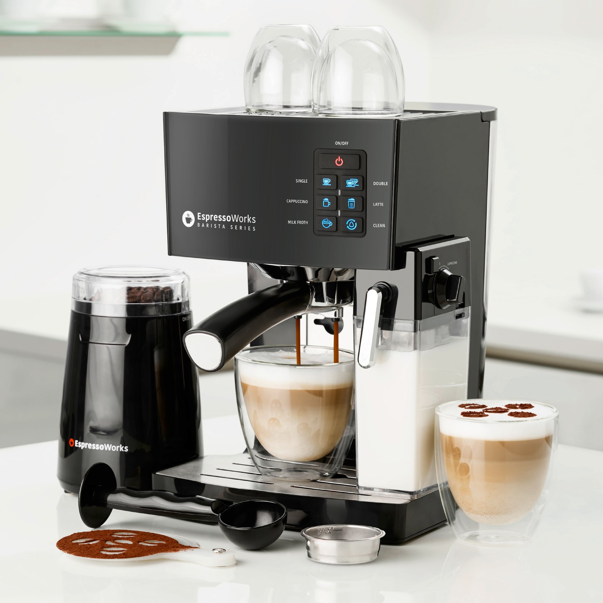 tieners pad charme 10-Piece Black Espresso & Cappuccino Machine Set | EspressoWorks