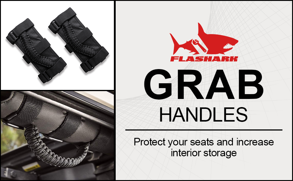 Flashark Grab Handle Kit For Jeep CJ/Wrangler/Gladiator, Grip Handle 2 Door 4 Door For Jeep Wrangler Accessories Black Woven Handle