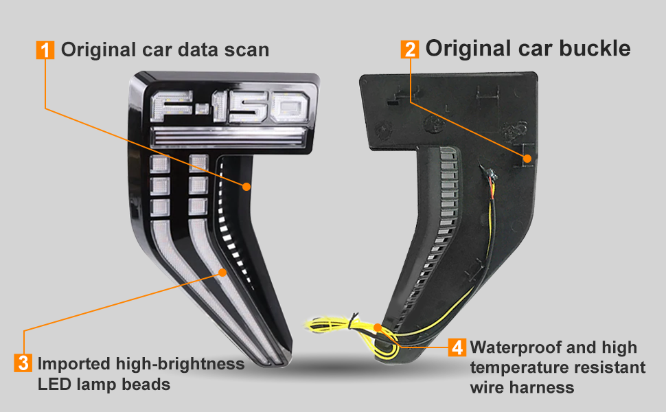 FLASHARK Side Marker Lamp Compatible With 2021 Ford Raptor F150 Double color Flash Signa DRL with Smoked Shell Clear Lens Sequential