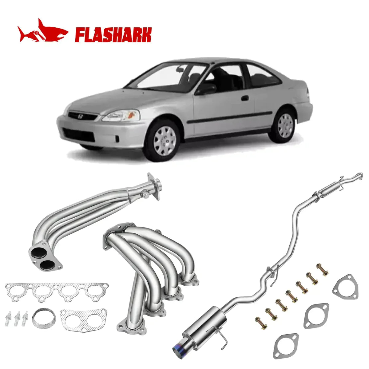 1988-2000 Honda Civic / Crx / Del Sol SOHC D16 Exhaust Header ----------- more details on -https://flasharkracing.com