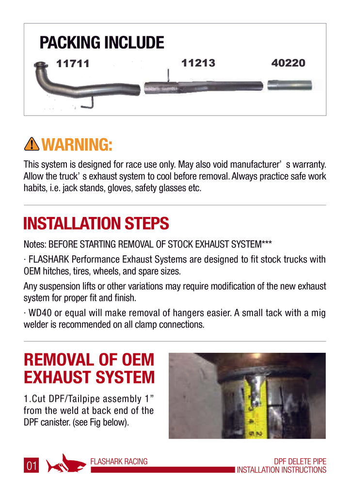 DPF & Cat Delete Pipe for 2017-2022 Chevy GMC L5P 6.6 Duramax Diesel Instructions