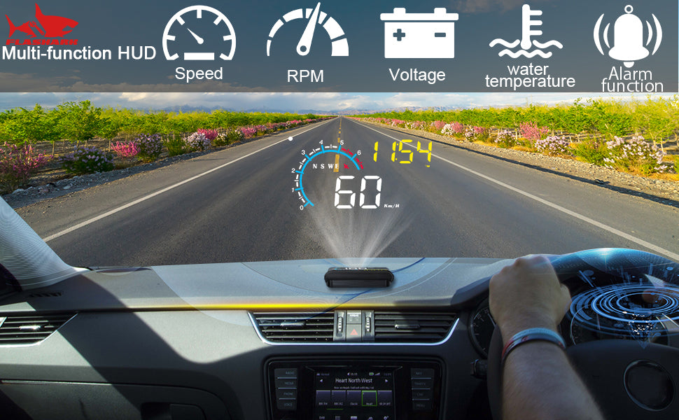 FLASHARK-Head-up-Display,Upgrade-Head-Up-Display-Dual-Mode-OBD2GPS-Windshield-Projector-for-All-Vehicles(M12)-Display