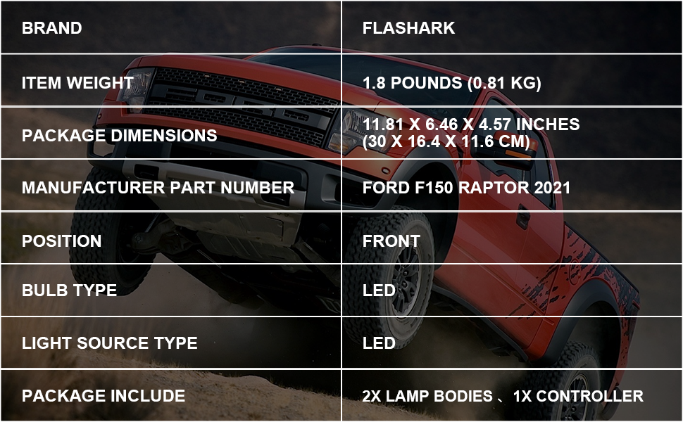 FLASHARK Side Marker Lamp Compatible With 2021 Ford Raptor F150 Double color Flash Signa DRL with Smoked Shell Clear Lens Sequential