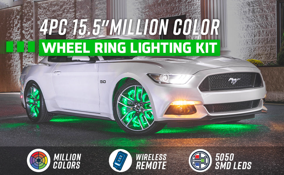 FLASHARK 4pc 15.5" Million Color LED Wheel Ring Accent Lighting Kit