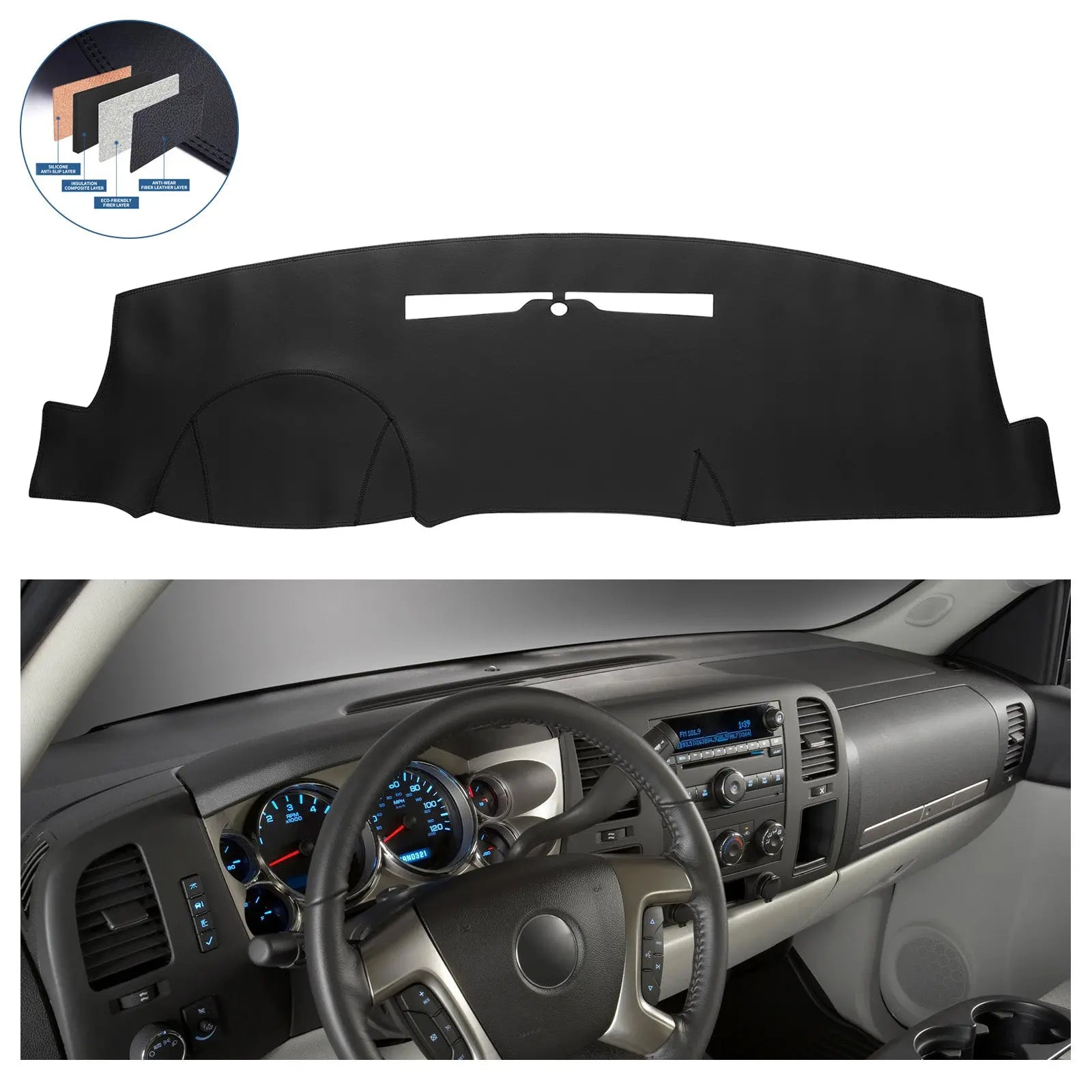 Dash Cover Mat for 2007-2013 Chevrolet Chevy Silverado GMC Sierra - Flashark