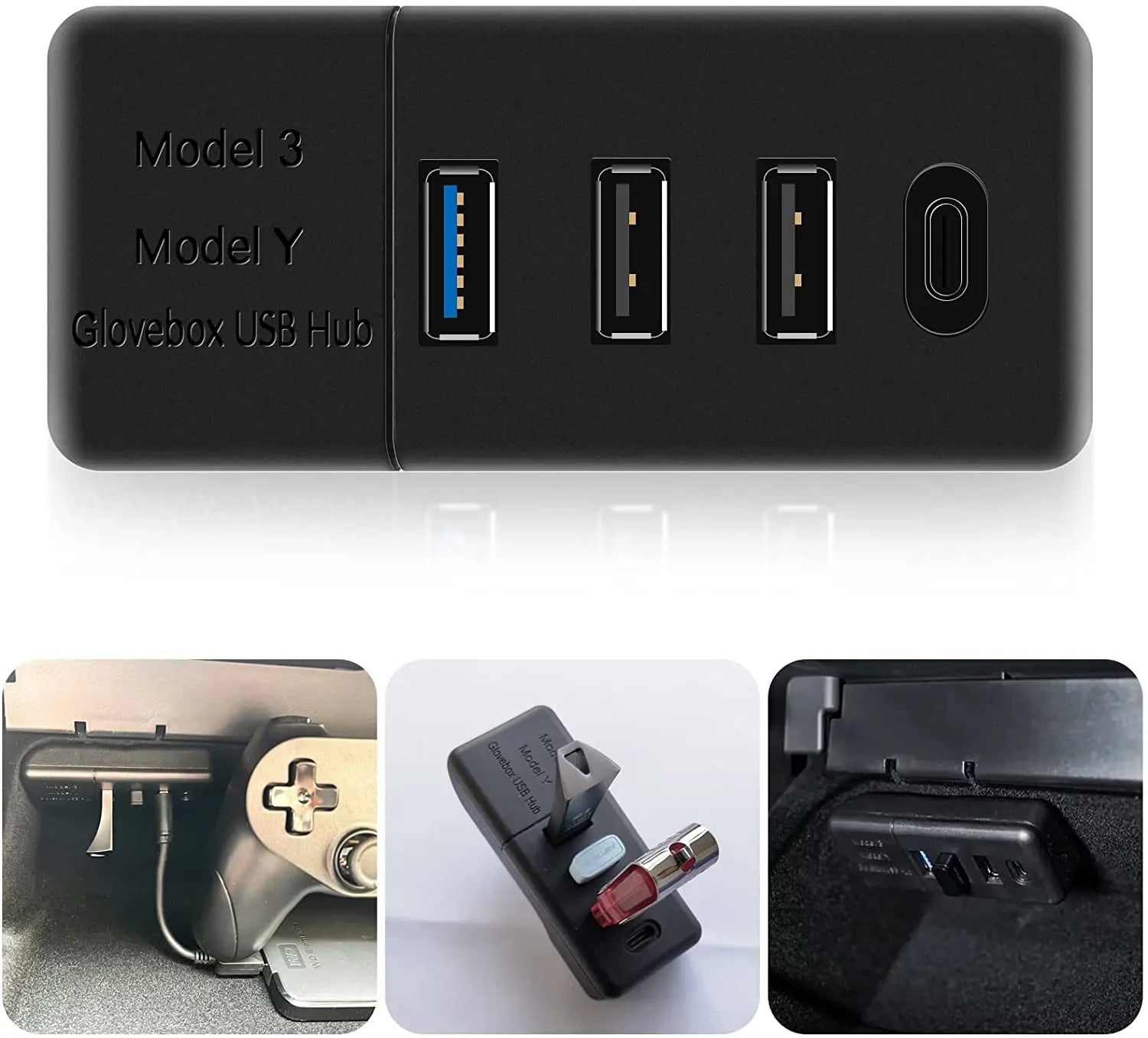Tesla Model 3 Y Glove Box USB Hub Cybertrunk Style 4-in-1 USB Hub Tesl -  EVBASE-Premium EV&Tesla Accessories