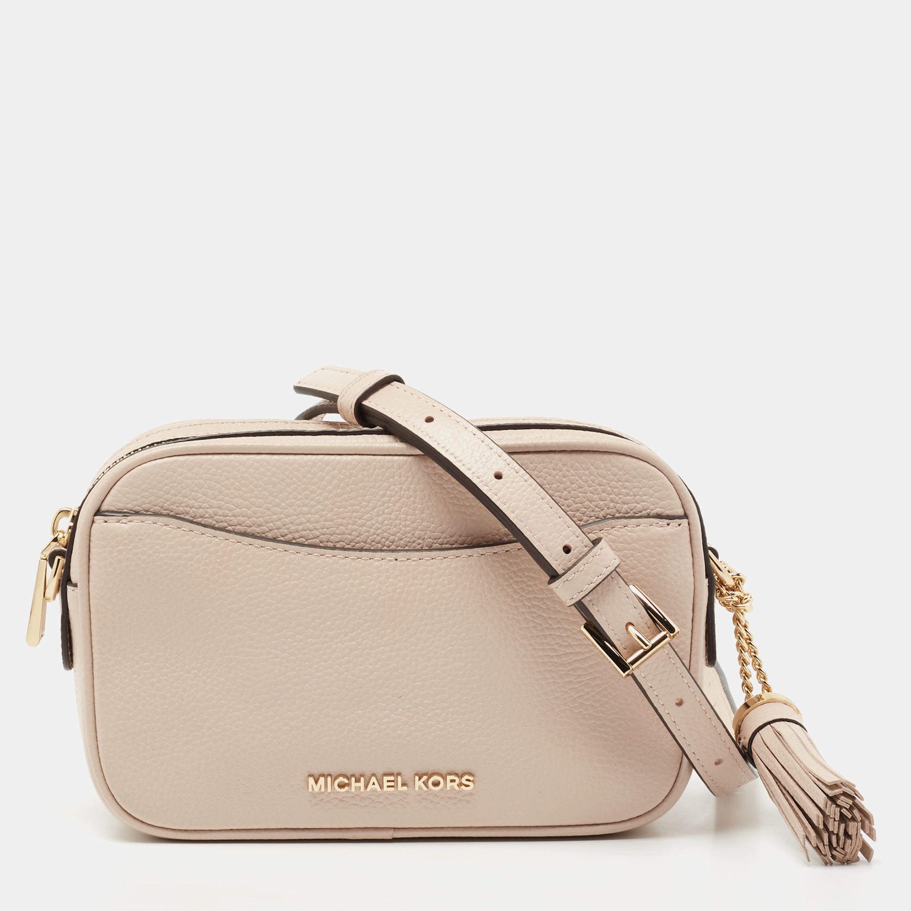 Michael Kors Beige Leather Camera Crossbody Bag