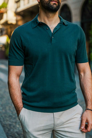 Bottle Green Men's Cotton Short Sleeve Polo Shirt The Fleece Milano 