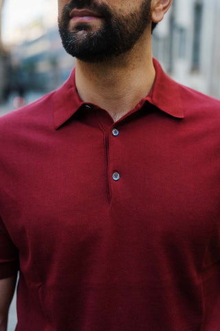 Men's Burgundy Cotton Short Sleeve Polo Shirt The Fleece Milano