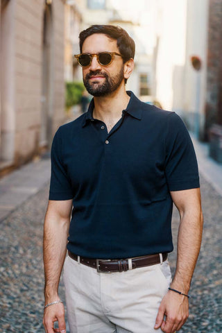 Men's Navy Blue Cotton Short Sleeve Polo Shirt The Fleece Milano