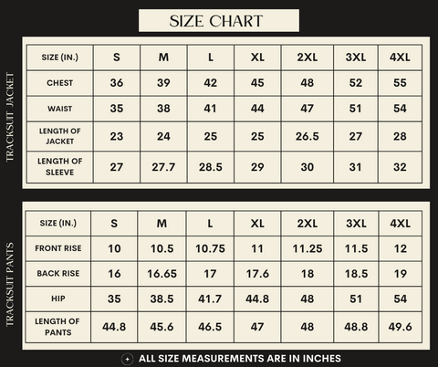 Size Chart for Essentials Windbreaker Tracksuit