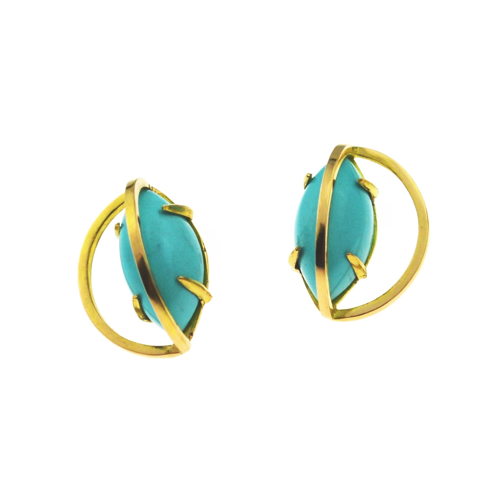 Slip Stream Earring Stud in 18k gold with natural Persian Turquoise ...