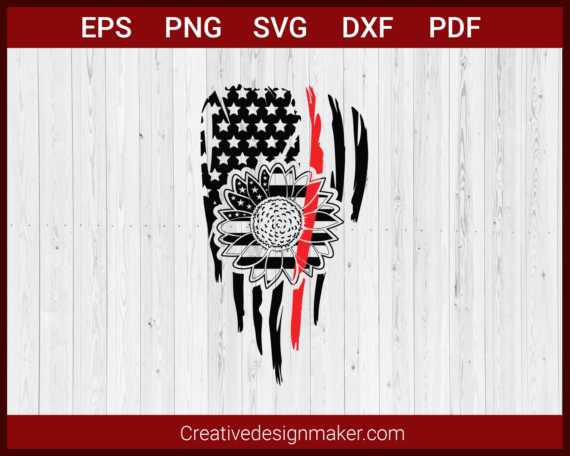 Download Usa Flag Thin Red Line Patriotic Sunflower Firefighter Svg Cricut Creativedesignmaker