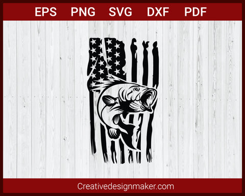 Fishing Distressed USA Flag SVG Cut File For Cricut Silhouette eps