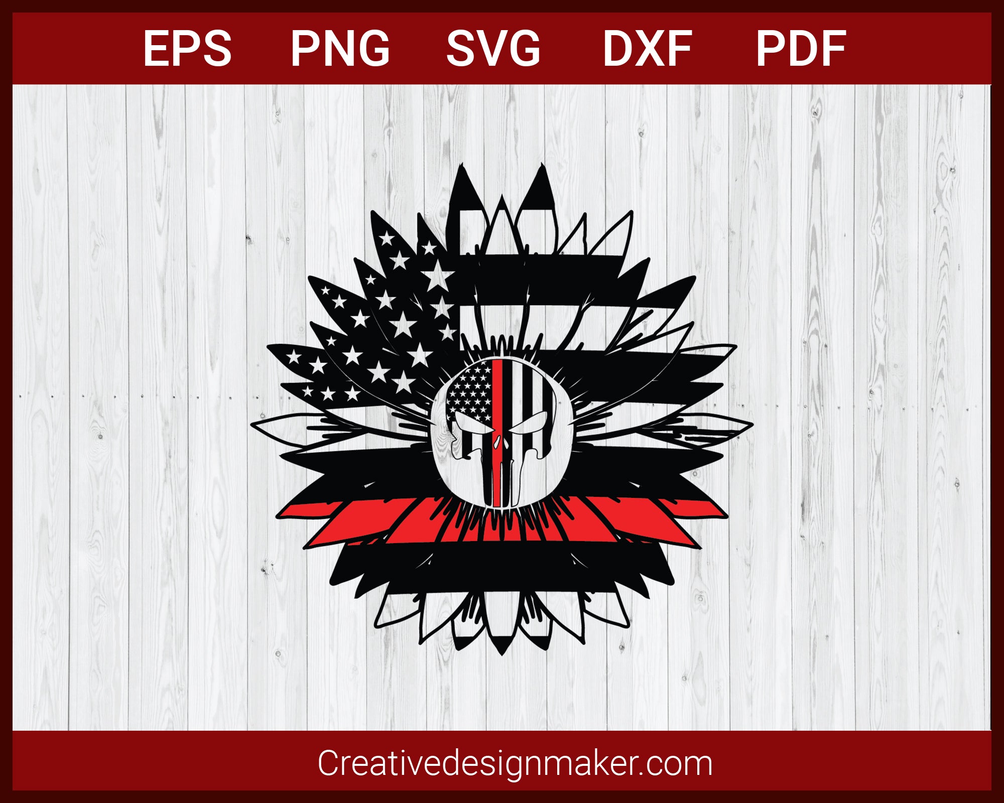 Sunflower Usa Flag Punisher Skull Svg Cricut Silhouette Dxf Png Eps Creativedesignmaker