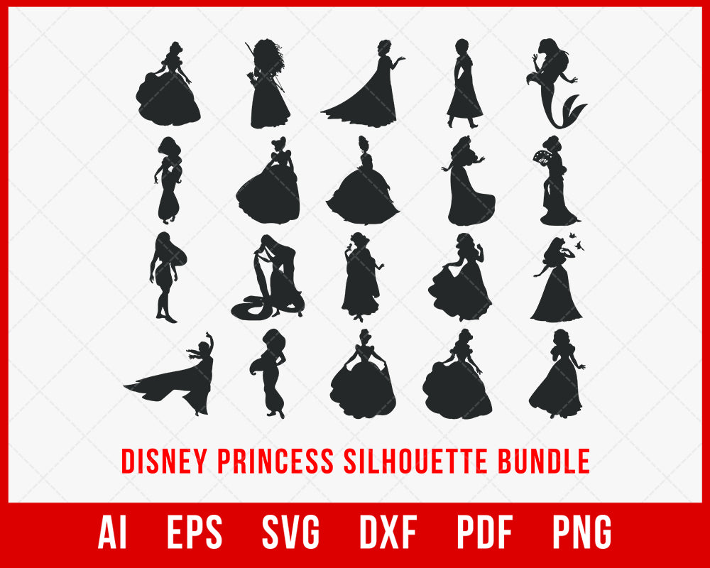 Disney Princess Silhouette Svg Bundle Dxf Cut File For Cricut Silhouette Digital Download 