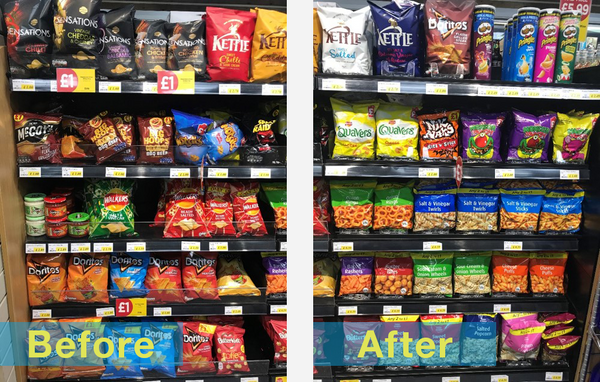 Before and After pictures of Multivo Max in Ravens Budgens store - HL POS Centre