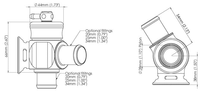 Turbosmart Kompact Dual Port Blow Off Valve Dimension Specifications