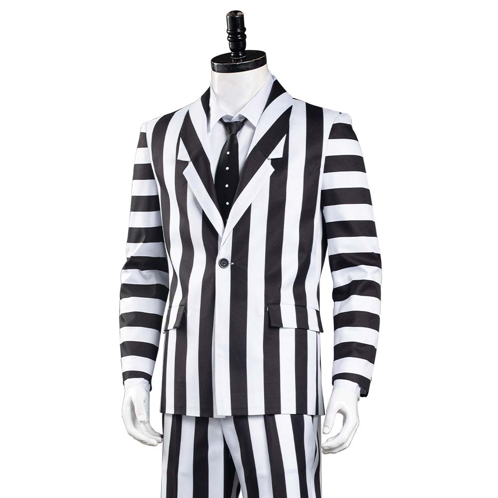 Beetlejuice Adam Men Black And White Striped Suit Jacket Shirt Pants O Cosplaygift