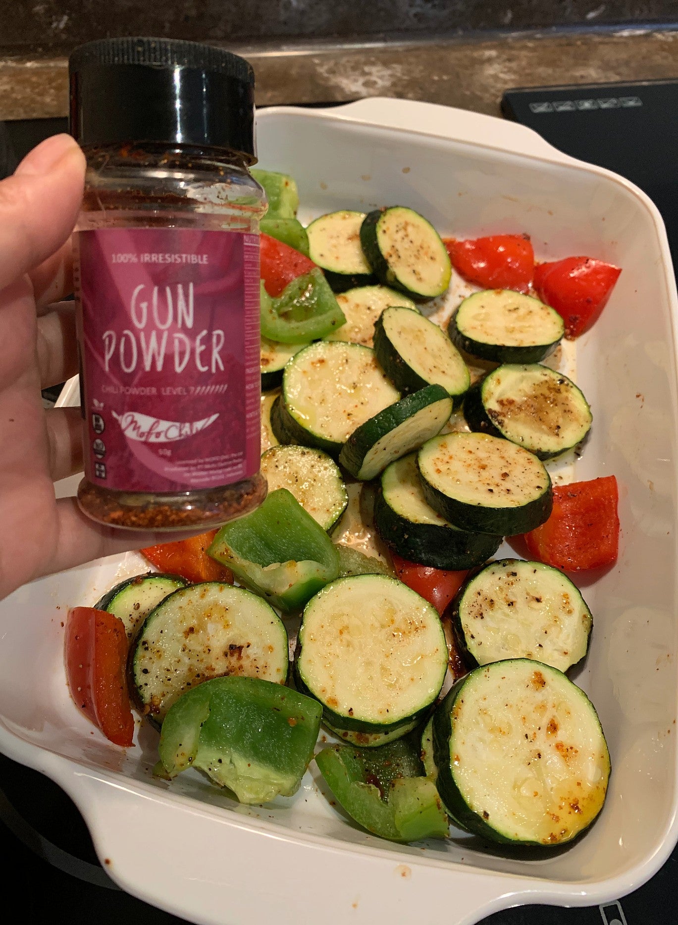grilled vegetables zucchini bell peppers with mofo gunpowder