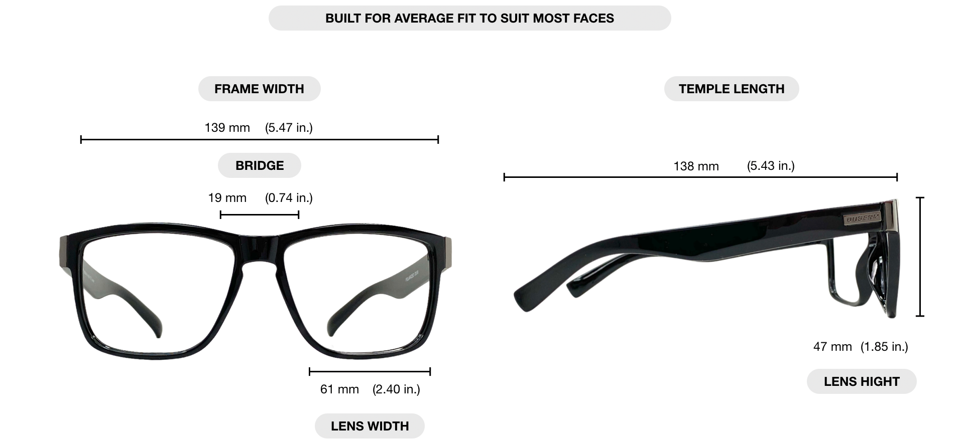 Dubery Sunglasses Size Chart - www.duberysunglasses.com