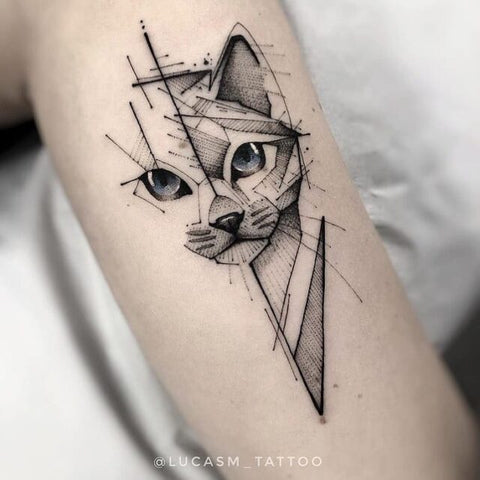 My client came in wanting a small cat tattoo I put a little twist on the  design and made it fade to geometric linework Find me on IG  mikestatuering  rTattooDesigns
