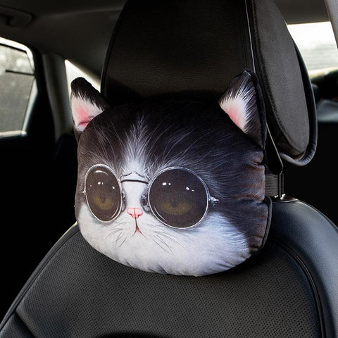funny cat print car headrest pillow for cat lover