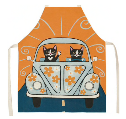 lovely apron with cats print tuxedo cats driving