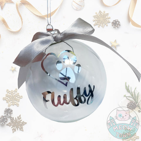 paw and custom name christmas bauble for pet owners