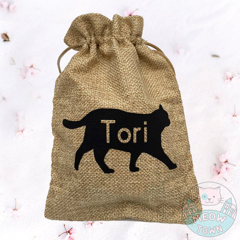 personalised cat name jute bag cat shape